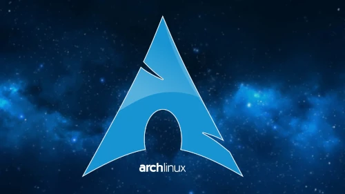 Arch Linux logo on a background of stars